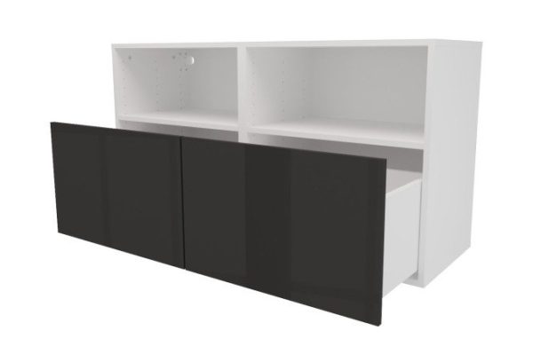 Cabinet with shelves and drawers Oscar Amika 120x64 with push to open, white / black graphite gloss