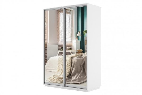 Wardrobe 2-door Slide 140x220x60 cm, white snow, with two mirrors