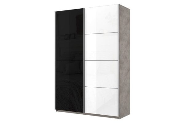 2-door wardrobe Cors 160x230 cm, light concrete, white gloss facade, black