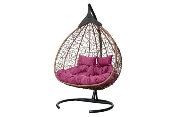 Double hanging cocoon chair Fisht 135x190x100 cm, base and frame color black, finish hot chocolate