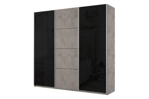 3-door wardrobe Cors 210x230 cm, light concrete, façade light concrete, black