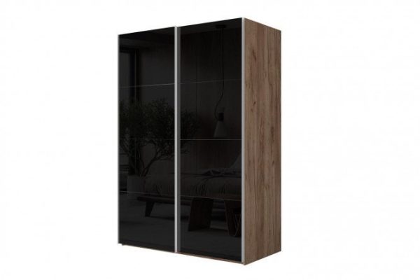 Sliding wardrobe 2-door Comet 180x220 cm kraft oak tobacco, black glass fronts