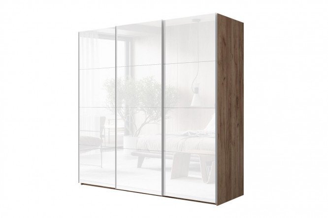 3-door wardrobe Comet 240x220 cm kraft oak tobacco, white glass fronts