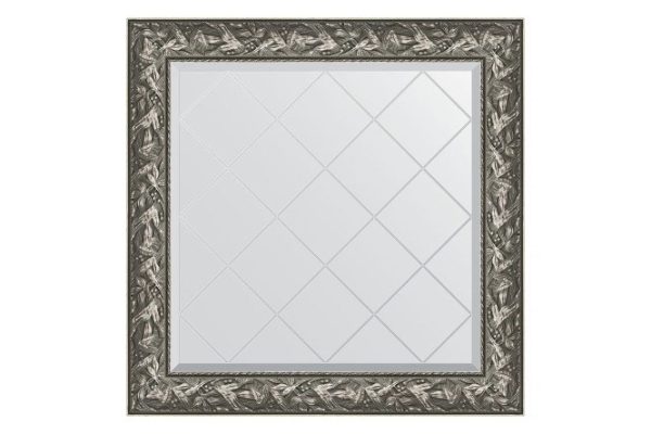 Wall mirror with engraving in a baguette frame EVOFORM Byzantium silver 109x109 cm from 91 to 140 cm