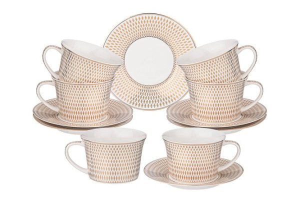 Tea set Lefard Radial gold 6 persons, 12 pcs., Porcelain