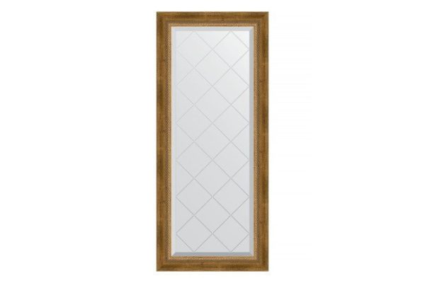 Wall mirror with engraving in a baguette frame EVOFORM aged bronze with wickerwork 73x155 cm