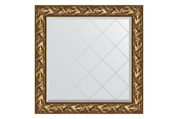 Wall mirror with engraving in a baguette frame EVOFORM Byzantium gold 109x109 cm from 91 to 140 cm