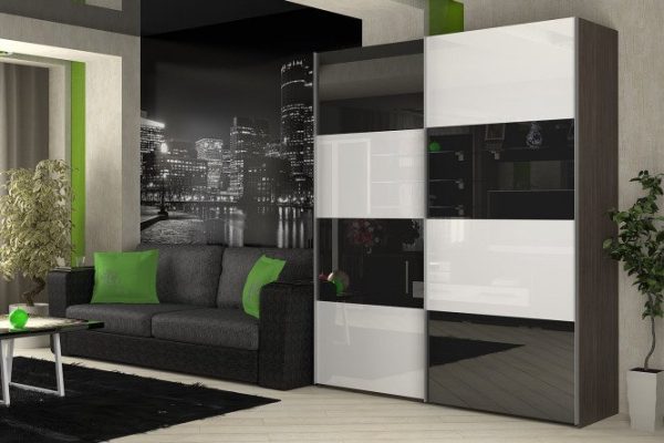 Sliding wardrobe 2-door Comet 200x240 cm wenge Mali, facades white and black glass