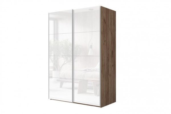 Sliding wardrobe 2-door Comet 180x240 cm kraft oak tobacco, white glass fronts