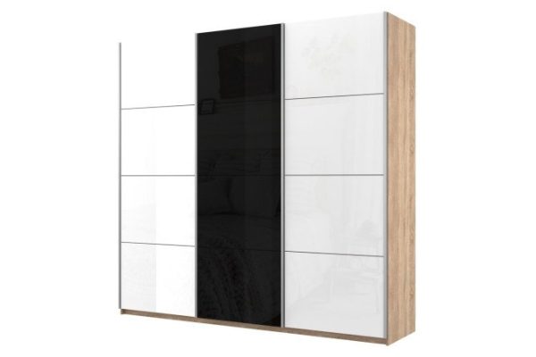 3-door wardrobe Cors 180x230 cm, Sonoma, facade white gloss, black