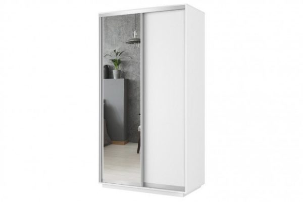 Sliding wardrobe 2-door Slide 120x240x45 cm, white snow, with one mirror