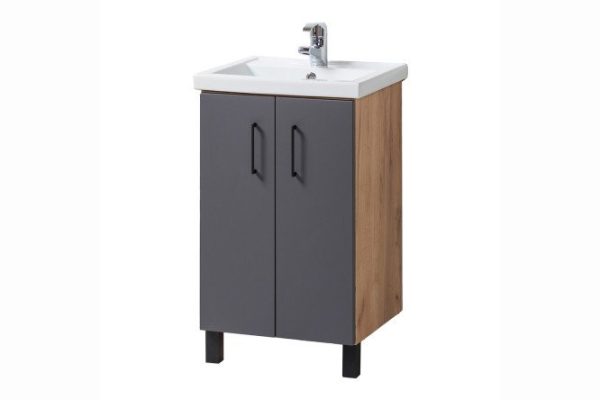 Floor stand AQUAL Loft 47 cm, frame color kraft oak gold, facade gray