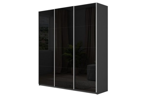 3-door wardrobe Cors 210x230 cm, gray diamond, black facade