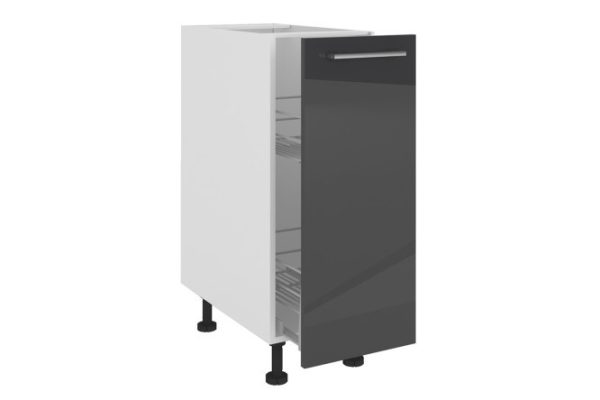 Cabinet front with pull-out basket Amika 29.6x71.6 cm, glossy black graphite color