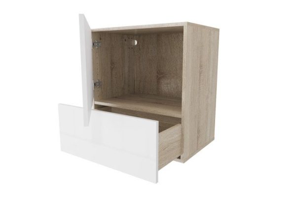 Cabinet with drawer and door Oscar Amika 60x64 with door closer, Sonoma oak / white gloss