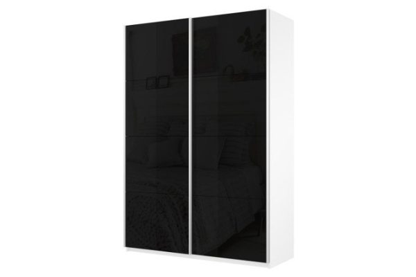 Sliding wardrobe 2-door Cors 140x230 cm, white snow, black facade