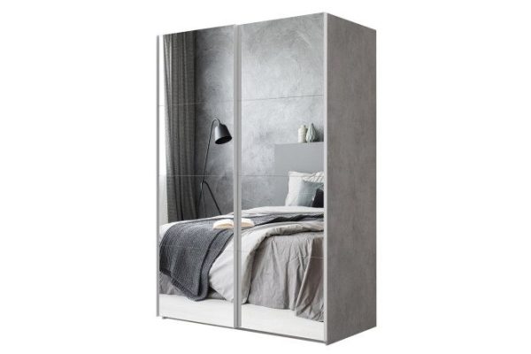 2-door wardrobe Comet 180x220 cm light concrete, mirror fronts