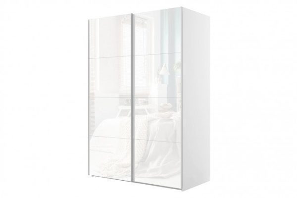 Sliding wardrobe 2-door Comet 160x220 cm white snow, white glass facades