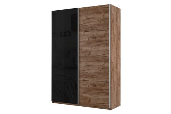 Sliding wardrobe 2-door Cors 120x230 cm, kraft tobacco oak, facade kraft tobacco oak, black