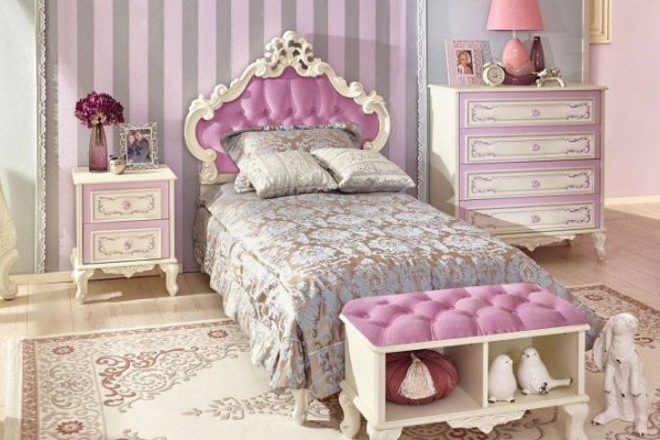 Marquise bed 90x200 cm color alabaster, lilac
