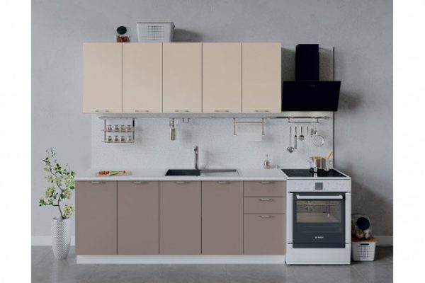 Kitchen set Spring 200x213.2x47.8 cm, frame color white, facade coffee with milk