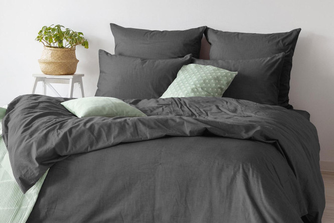 Bed linen set Sateen Graphite Cotton 148x215 cm, 1.5 sleep