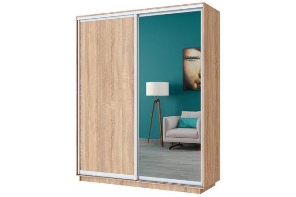 2-door wardrobe Slide 180x220x60 cm, Sonoma, with one mirror