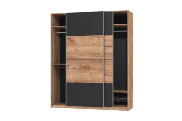 Sliding wardrobe Oscar 200x236x58 cm, Craft tobacco oak, with black inserts