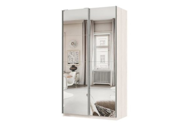 Sliding wardrobe 2-door Praktik 120x240x60 cm, light anchor ash, silver profile, with two mirrors