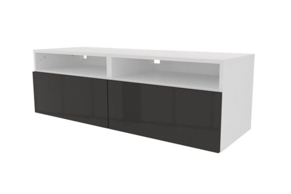 Cabinet with drawers and shelf Oscar Amika 120x38 with push to open, white / black graphite gloss