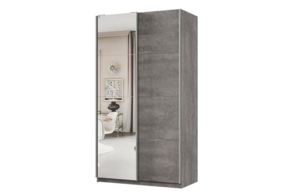 Sliding wardrobe 2-door Praktik 120x220x60 cm, concrete, silver profile, with one mirror