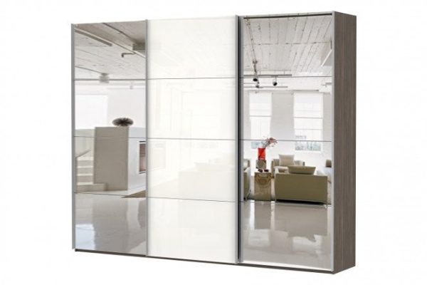 Sliding wardrobe 3-door Comet 240x220 cm wenge Mali, white glass facades, mirror