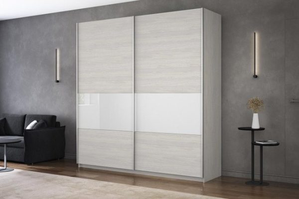 Sliding wardrobe 2-door Chester 220x230 cm, white gloss, light ash anchor