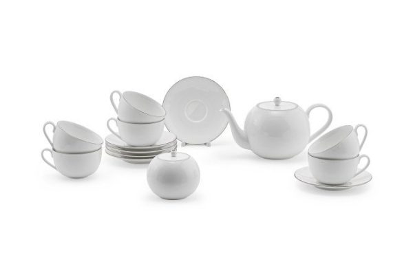 Tea set EVIO Silver 6 persons, 14 pcs., Porcelain