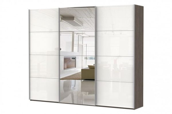 Sliding wardrobe 3-door Comet 240x240 cm wenge Mali, white glass facades, mirror