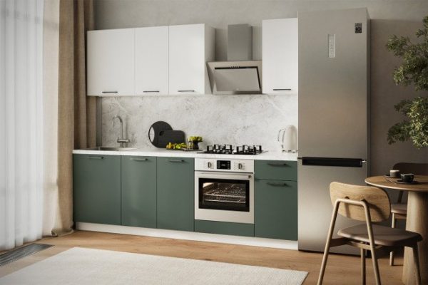 Kitchen set City 240x210x52.6 cm, frame color white, facade white soft, avocado