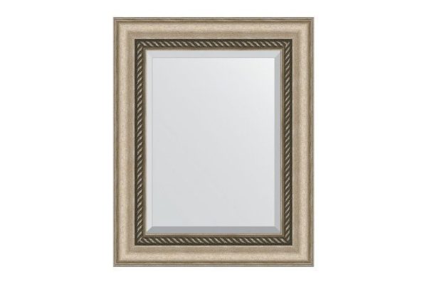 Wall mirror with bevel in a baguette frame EVOFORM BY 1354 aged silver with wickerwork 43x53 cm