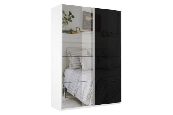 Sliding wardrobe 2-door Cors 140x230 cm, white snow, black facade, with one mirror