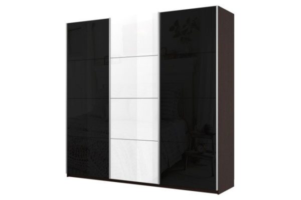 Sliding wardrobe 3-door Cors 210x230 cm, wenge, facade white gloss, black