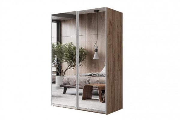 Sliding wardrobe 2-door Comet 160x220 cm kraft oak tobacco, mirror fronts