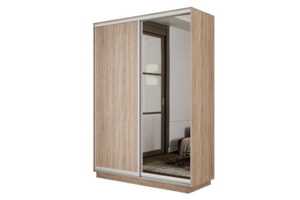 2-door wardrobe Slide-2 140x240x45 cm, Sonoma/silver, with one mirror