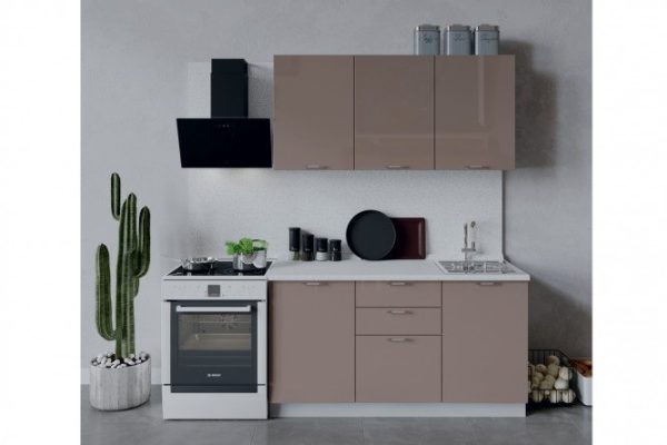 Kitchen set Spring 150x213.2x47.8 cm, frame color white, facade coffee with milk