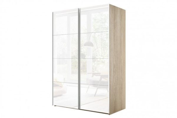 Sliding wardrobe 2-door Comet 200x220 cm Bardolino oak, white glass facades