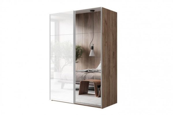 Sliding wardrobe 2-door Comet 180x240 cm kraft oak tobacco, mirror fronts, white glass