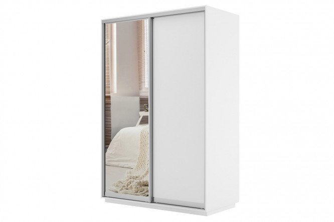 Sliding wardrobe 2-door Slide 120x220x60 cm, white snow, with one mirror