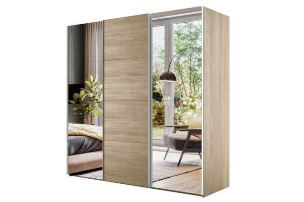 3-door wardrobe Comet 240x220 cm Bardolino oak, Bardolino oak fronts, mirror