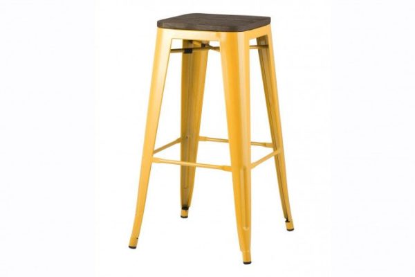 Bar stool Tolix 45x84.5x51.5 cm, dark wood color, glossy yellow