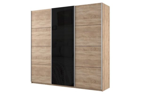 Sliding wardrobe 3-door Cors 180x230 cm, Sonoma, Sonoma facade, black