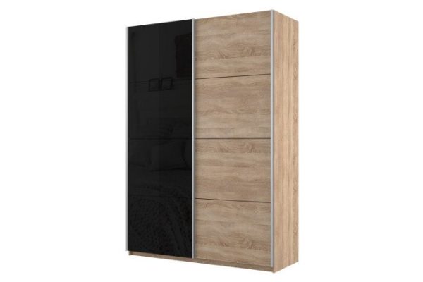 Sliding wardrobe 2-door Cors 140x230 cm, Sonoma, Sonoma facade, black
