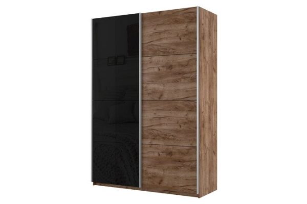 Sliding wardrobe 2-door Cors 140x230 cm, kraft tobacco oak, facade kraft tobacco oak, black